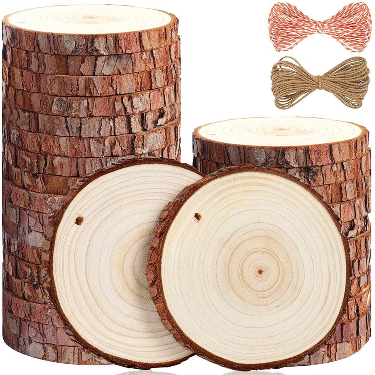 Natural Wood Slices 30 Pcs 3.5-4 Inch Craft Unfinished Wood Kit Predrilled  with Hole Wooden Circles Wood Rounds for Arts Wood Slices Christmas  Decorations DIY Crafts